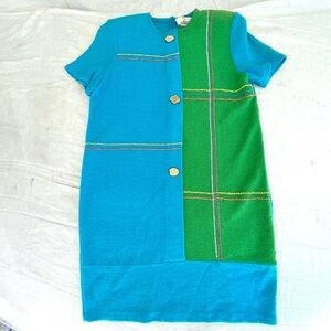 Vintage Steve Fabrikant Knit Aqua Blue Green Wool Rayon Blend Dress!